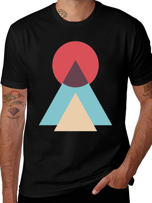Geometric Circle & Triangle Graphic Tee - Modern Style