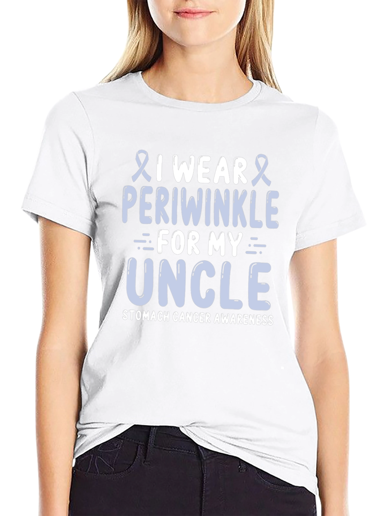 Periwinkle Ribbon Uncle Stomach Cancer Awareness T-Shirt