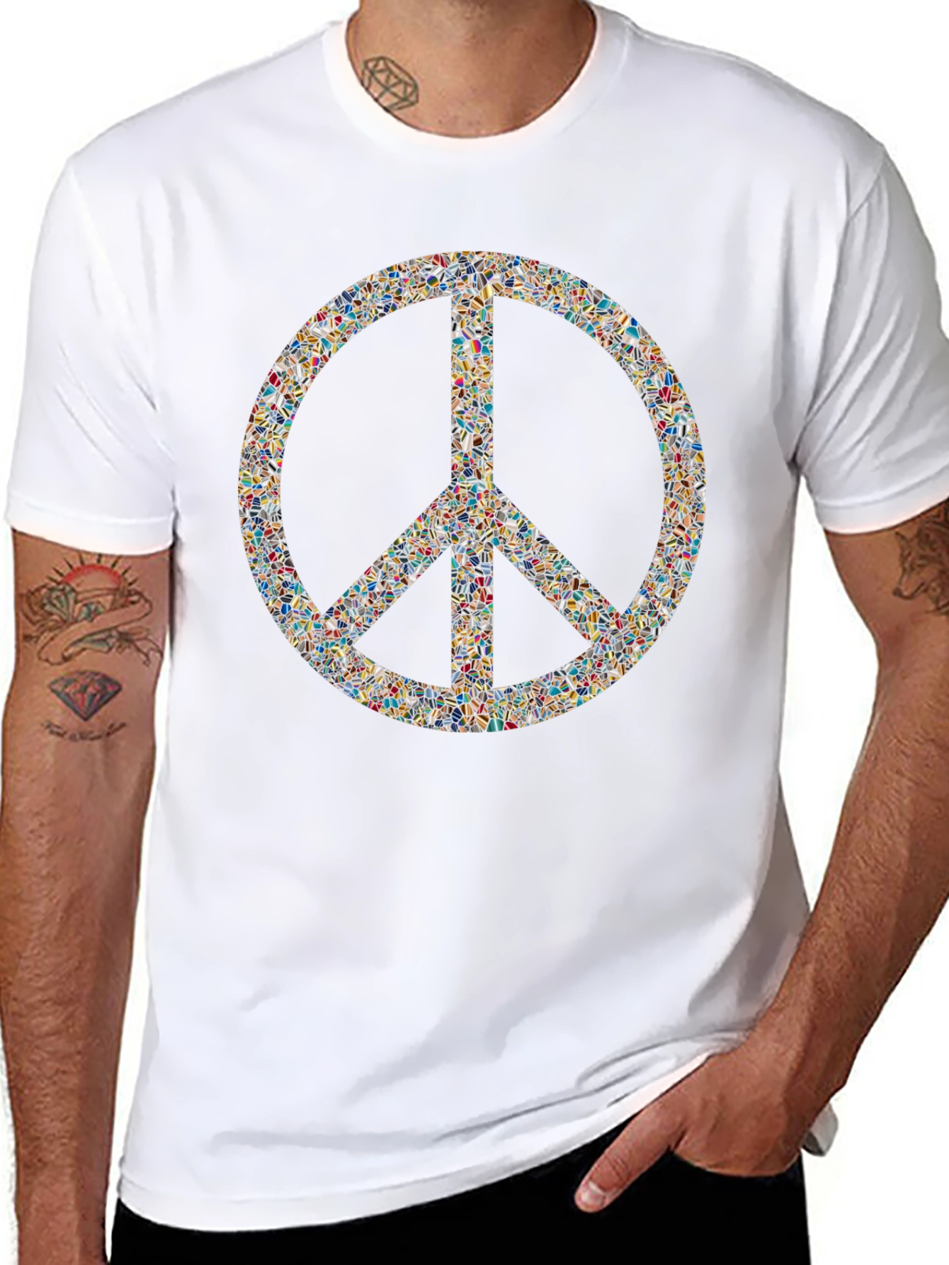Peace Sign Mosaic Black T-Shirt