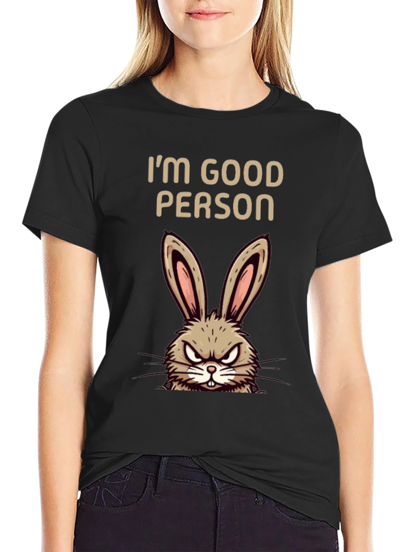 Funny Im Good Person Angry Bunny Graphic T-Shirt