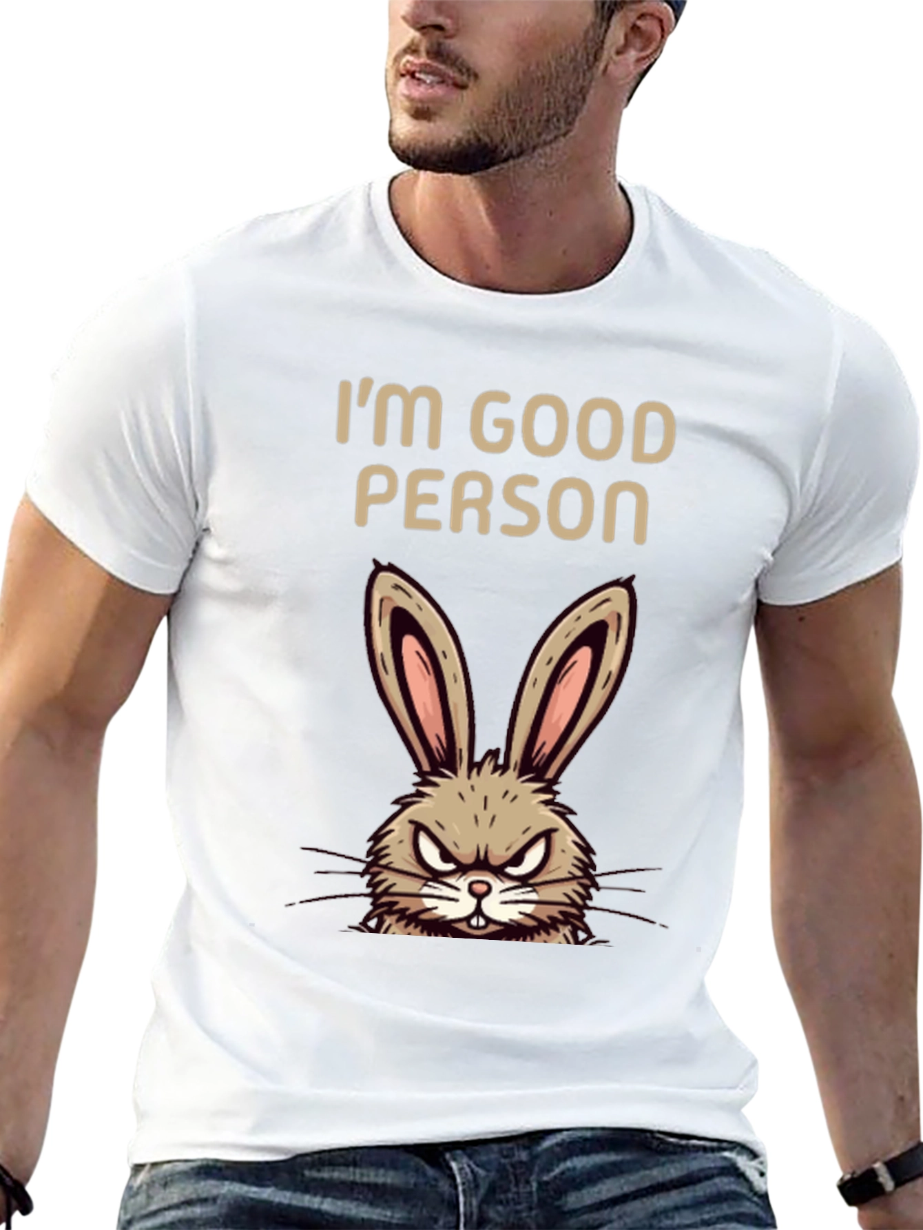 Funny Im Good Person Angry Bunny Graphic T-Shirt