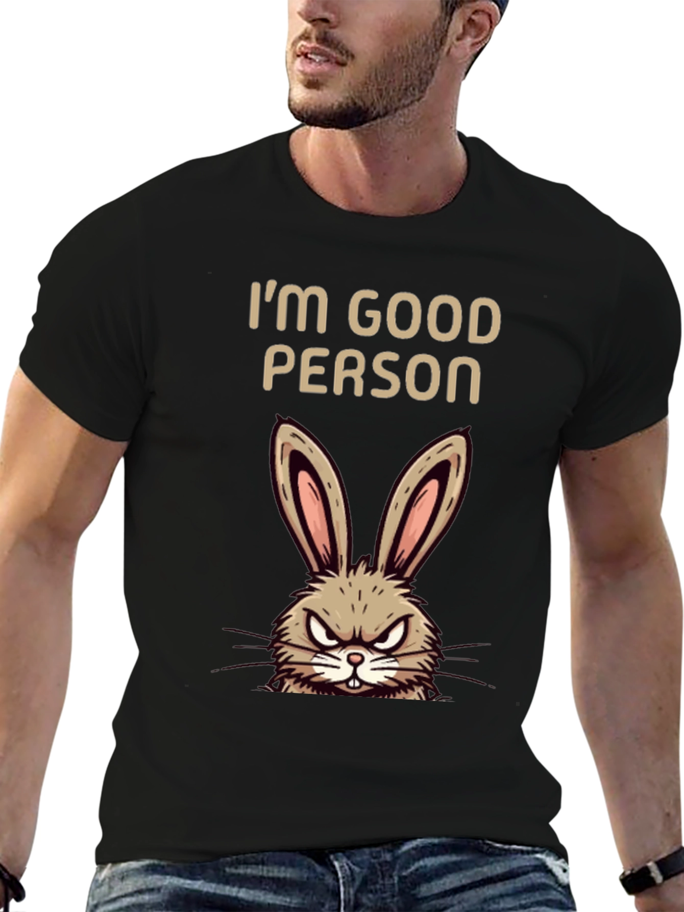 Funny Im Good Person Angry Bunny Graphic T-Shirt