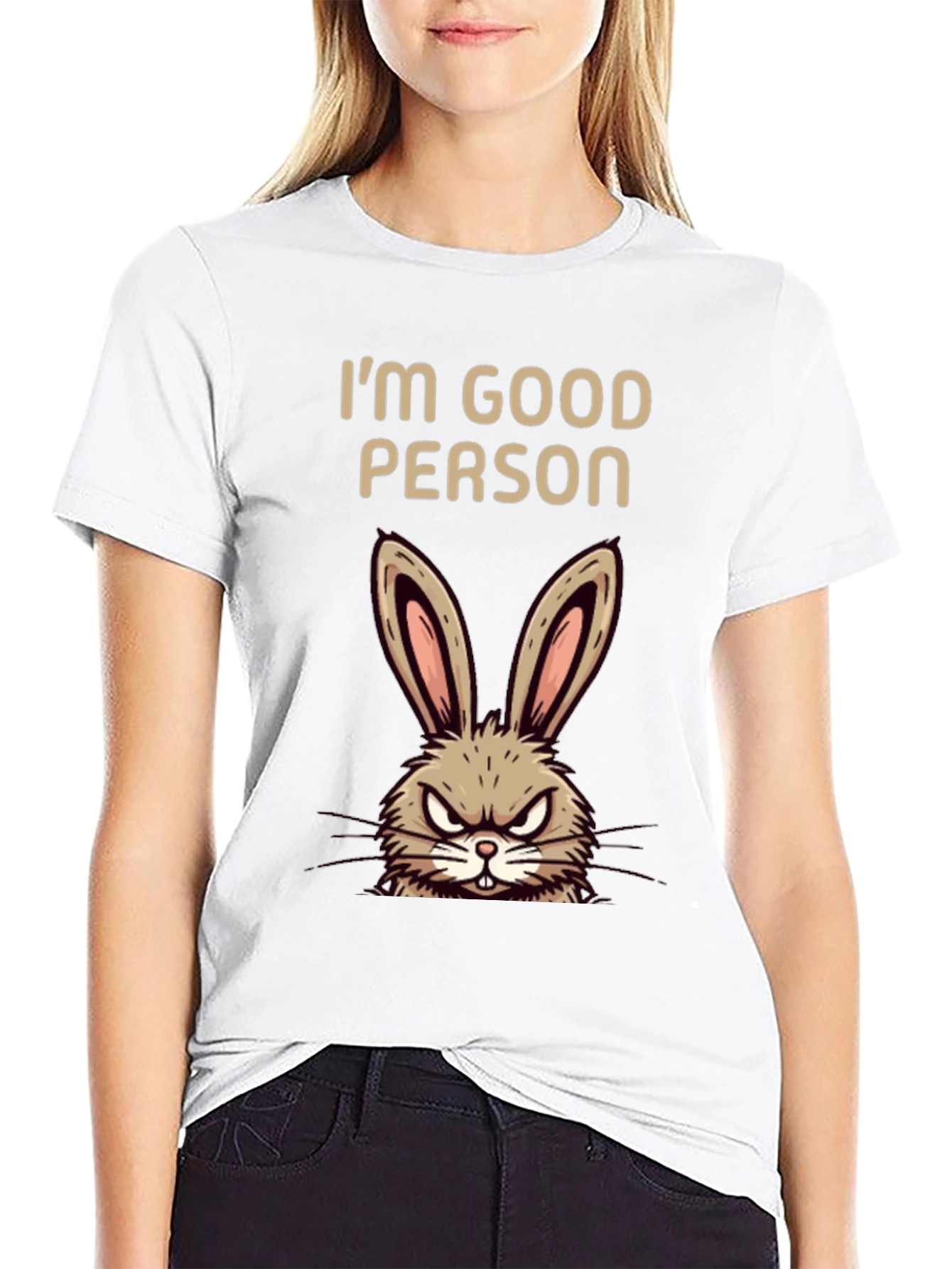 Funny Im Good Person Angry Bunny Graphic T-Shirt