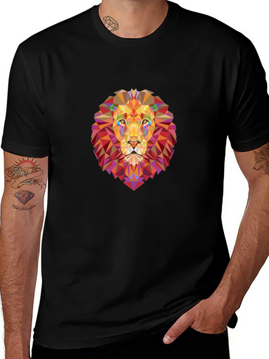 Geometric Lion Graphic Black T-Shirt