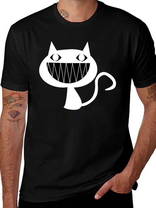 Black T-Shirt with Cartoon Cat Graphic