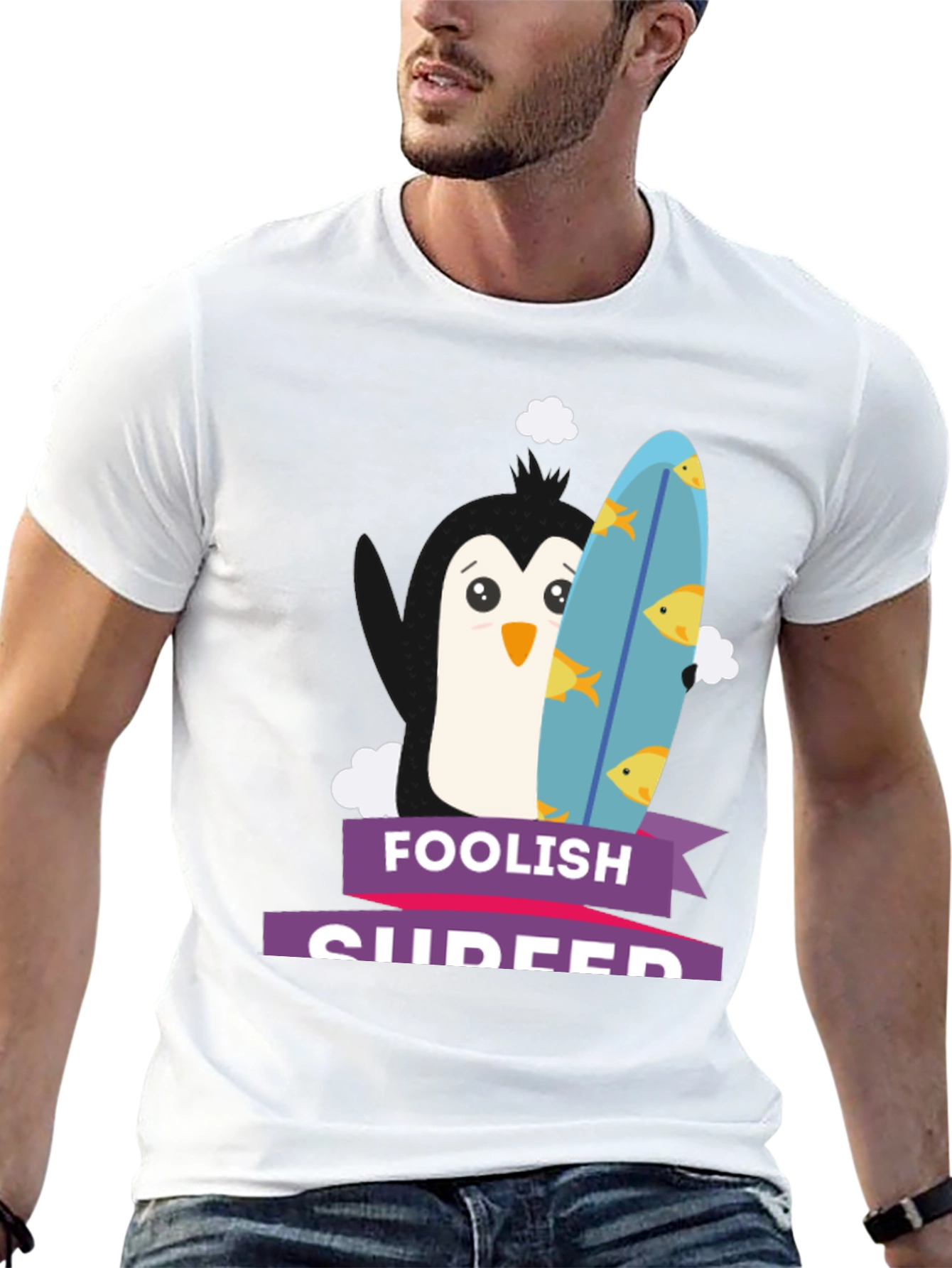 Foolish Surfer Penguin T-Shirt