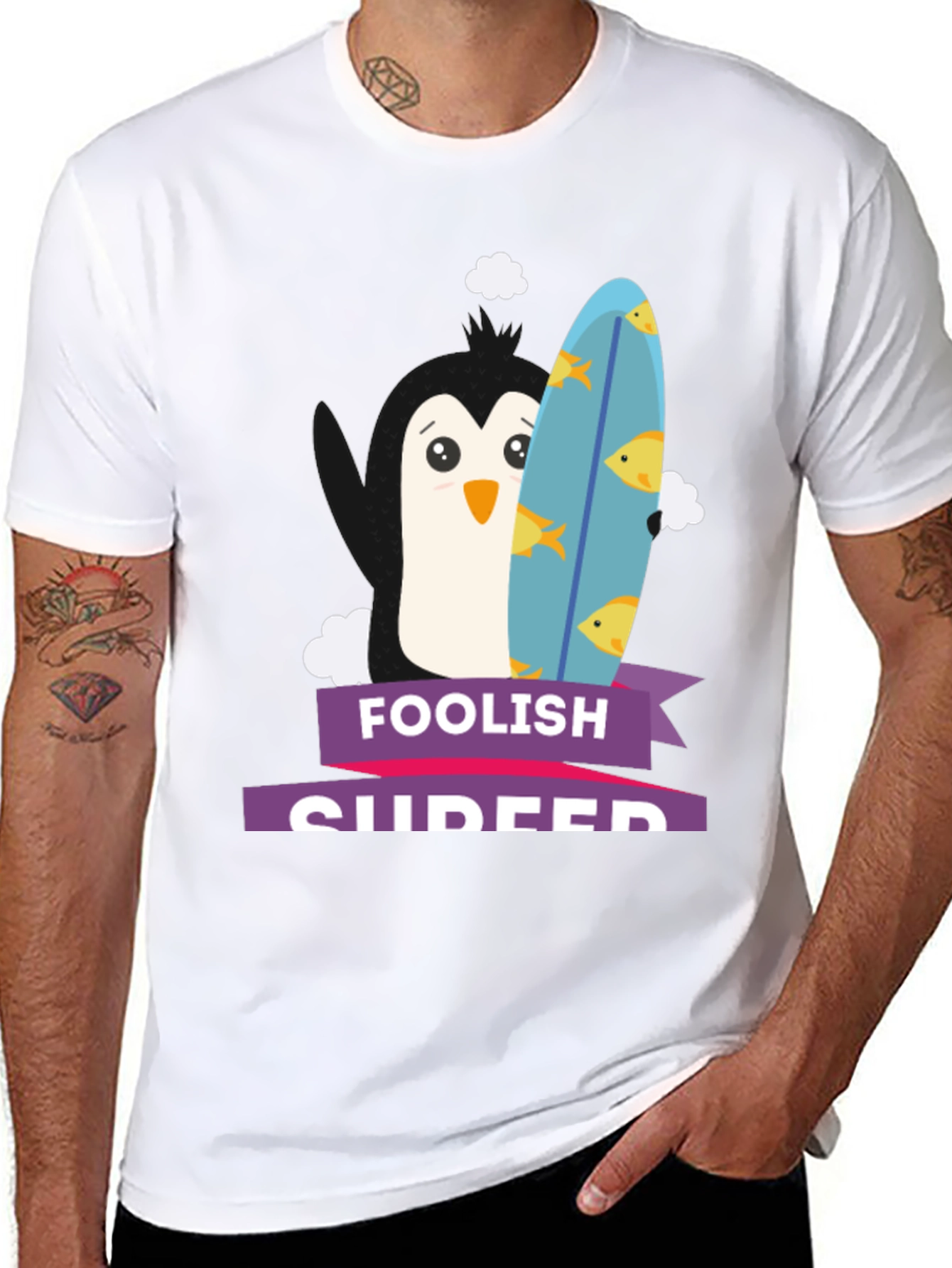Foolish Surfer Penguin T-Shirt