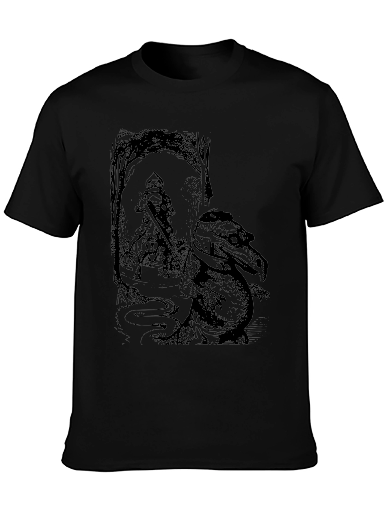 Knight & Dragon Graphic Tee - Black Cotton