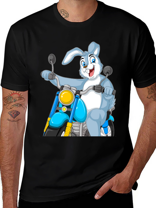 Bunny Biker T-Shirt - Cartoon Motorcycle Rabbit Tee
