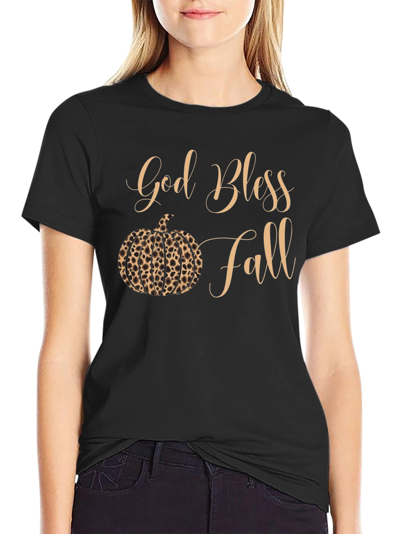 God Bless Fall Leopard Pumpkin T-Shirt
