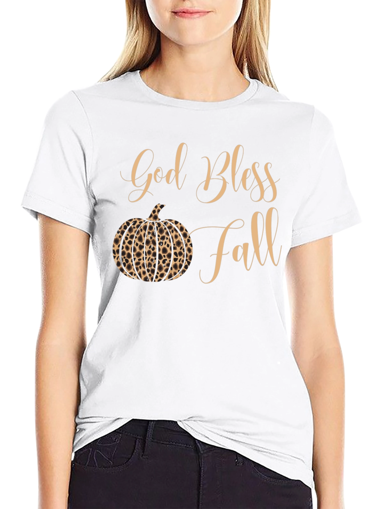 God Bless Fall Leopard Pumpkin T-Shirt