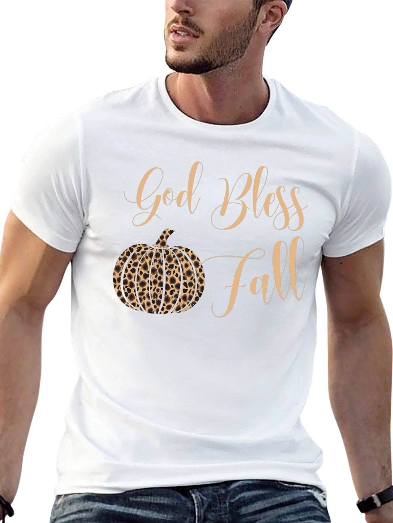 God Bless Fall Leopard Pumpkin T-Shirt