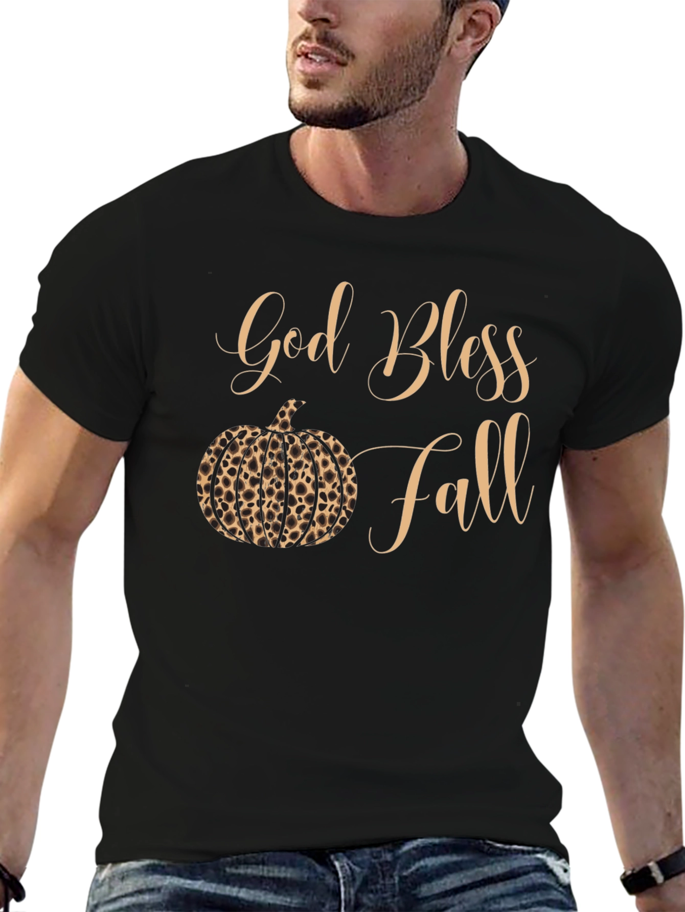 God Bless Fall Leopard Pumpkin T-Shirt