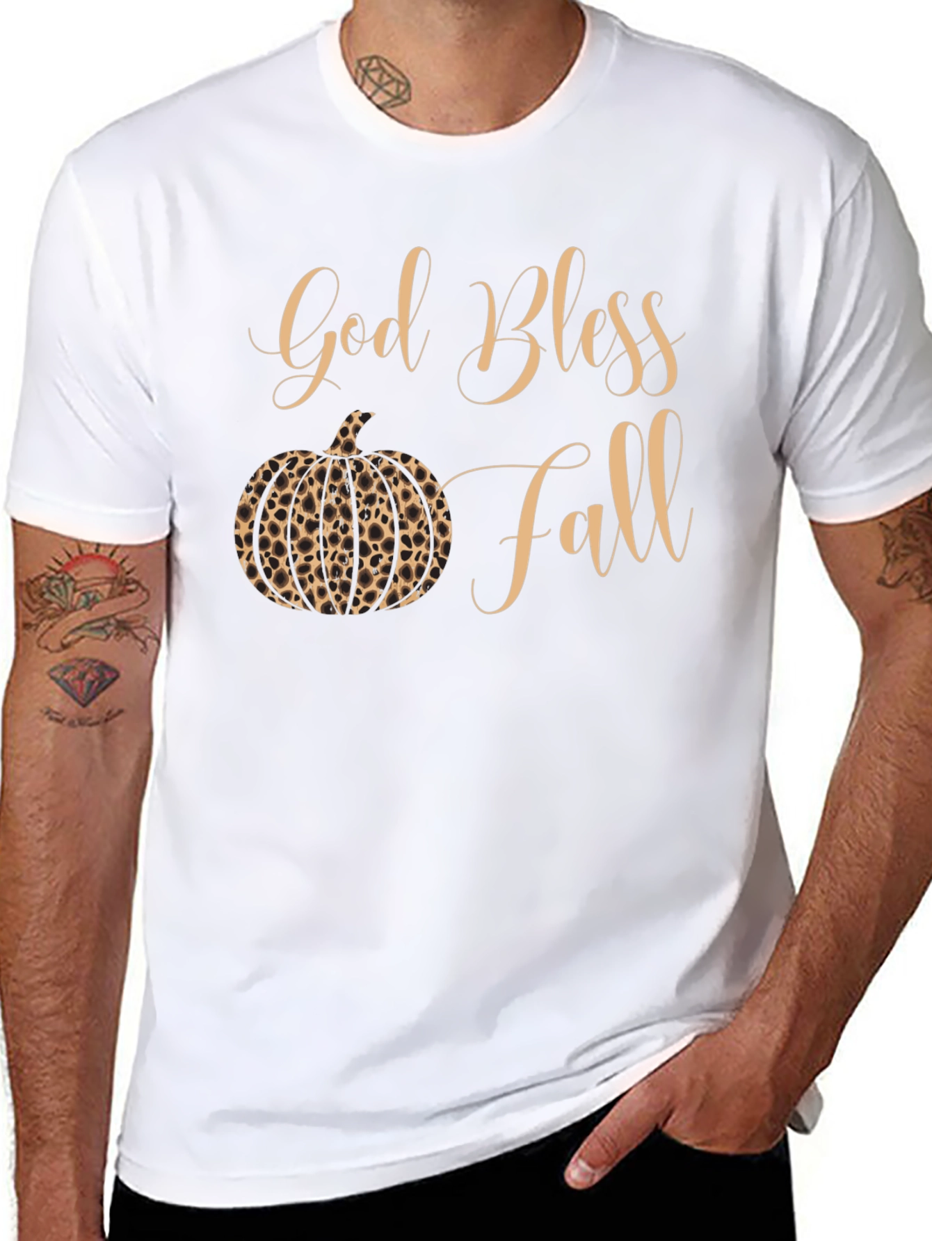 God Bless Fall Leopard Pumpkin T-Shirt