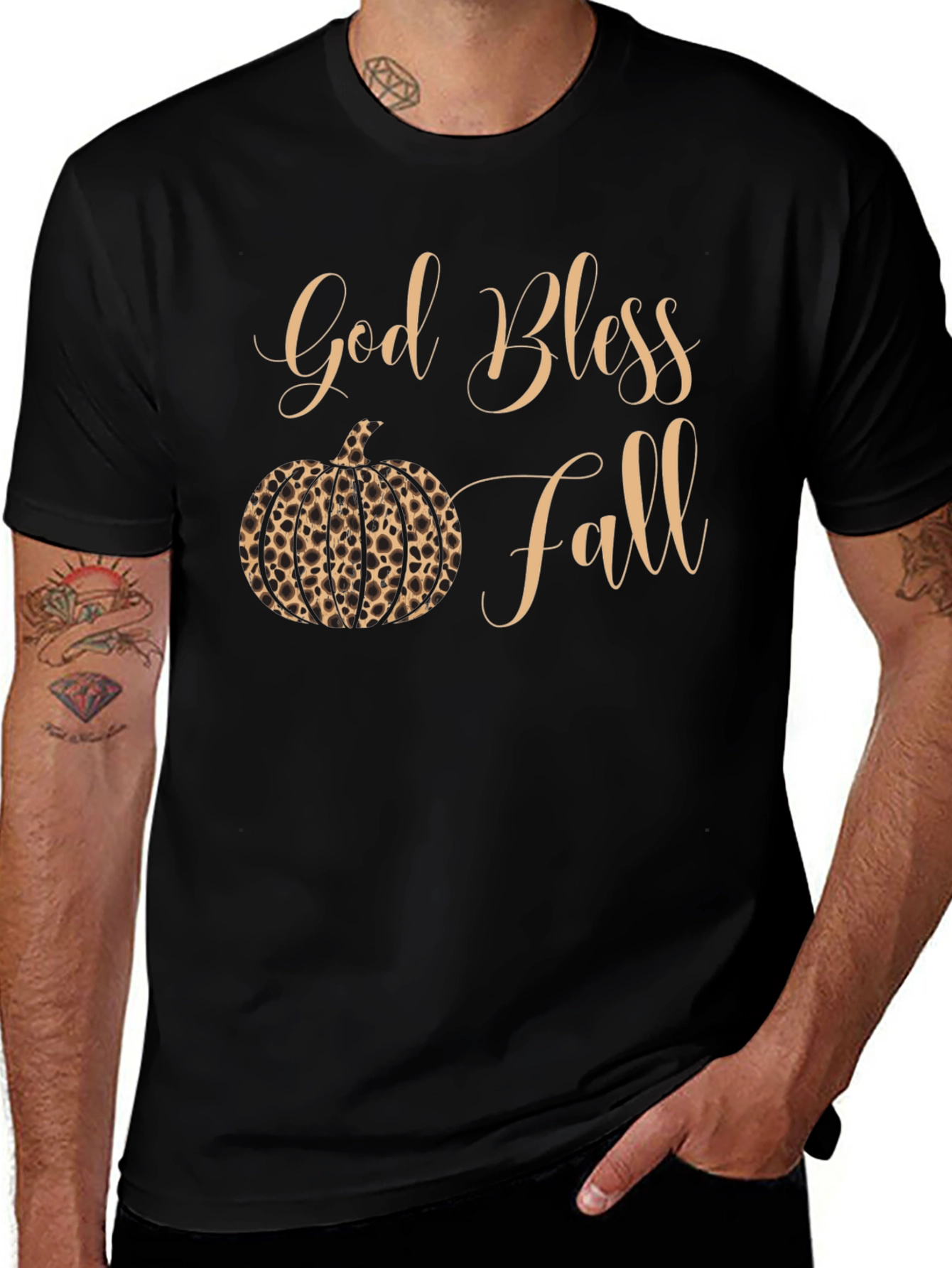 God Bless Fall Leopard Pumpkin T-Shirt