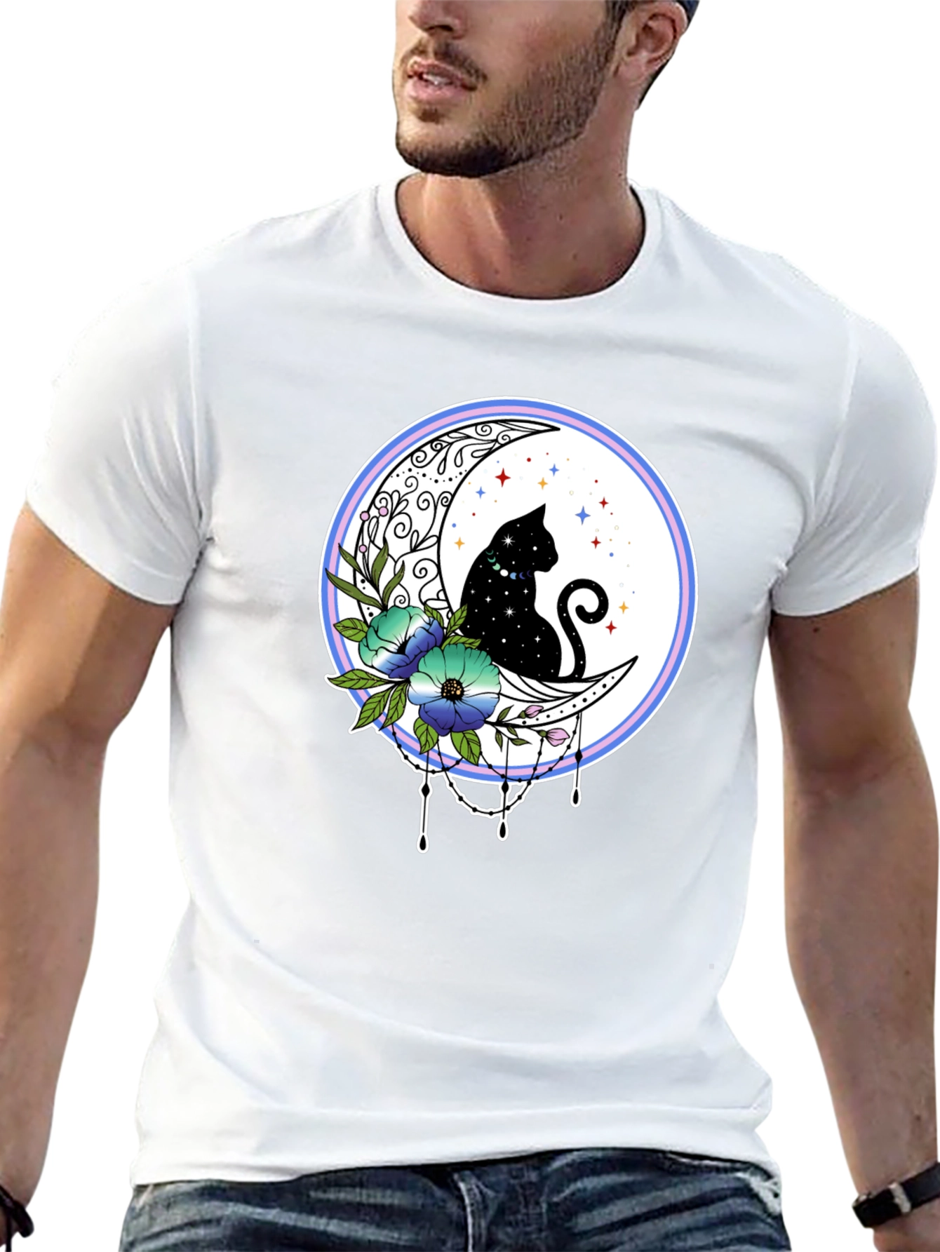 Celestial Cat on Moon T-Shirt