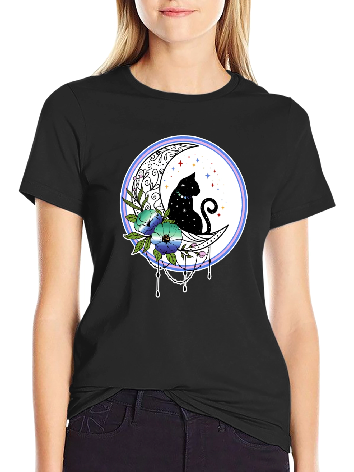 Celestial Cat on Moon T-Shirt