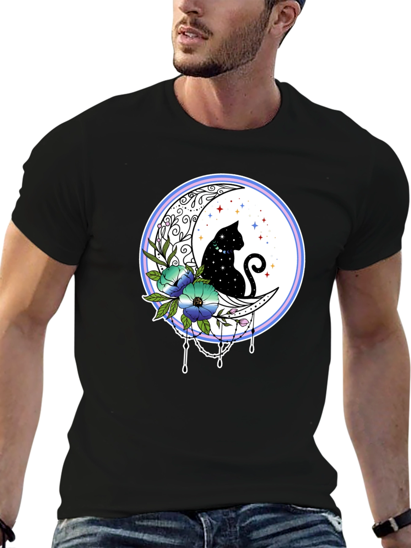 Celestial Cat on Moon T-Shirt