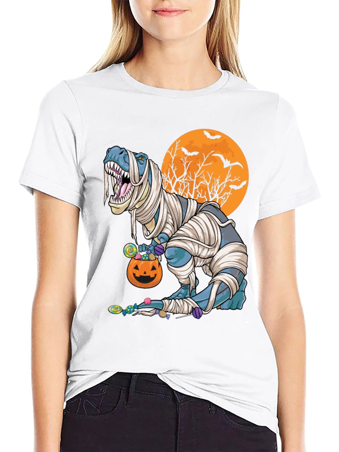 Halloween Mummy T-Rex Graphic Tee