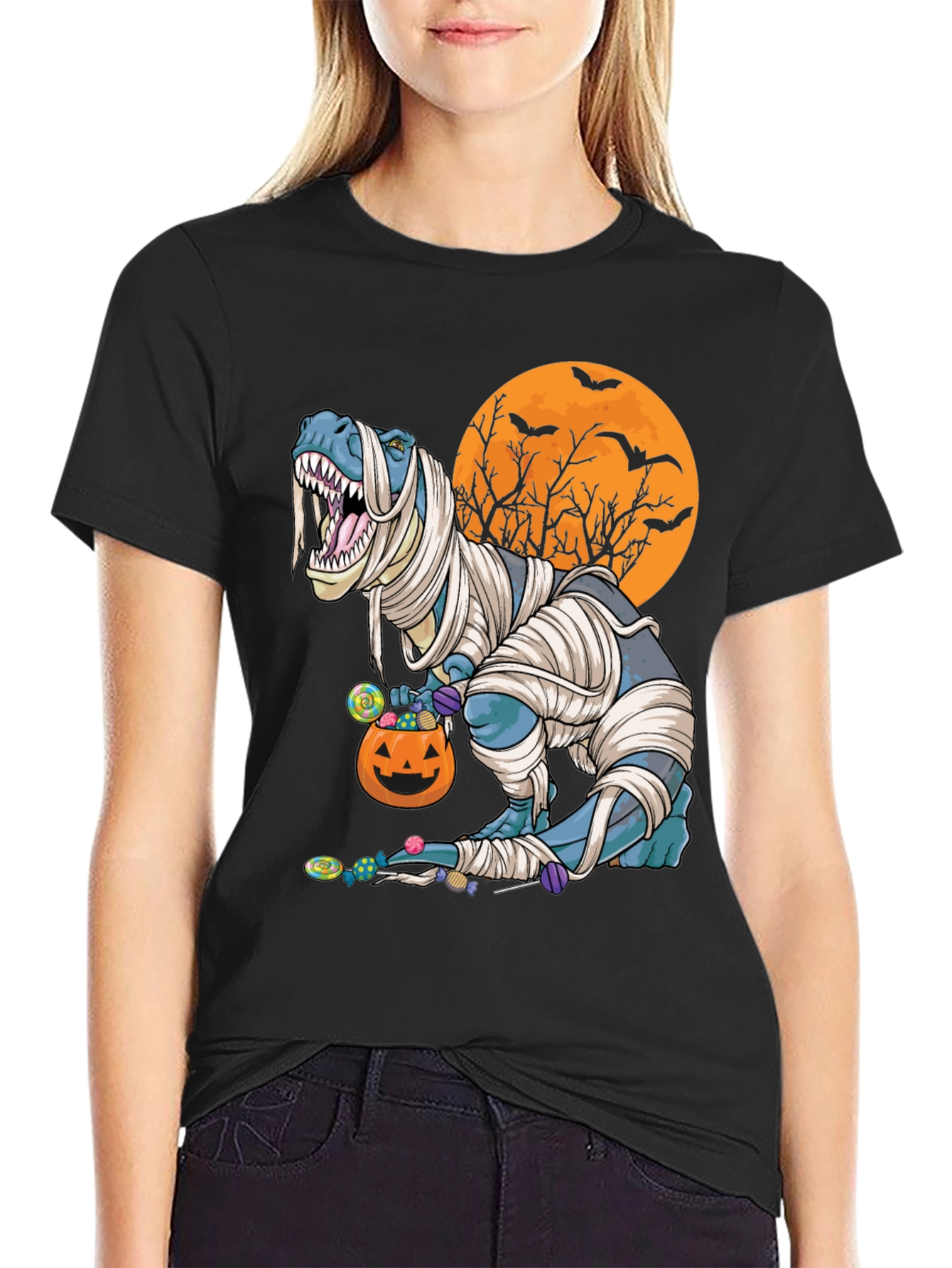 Halloween Mummy T-Rex Graphic Tee
