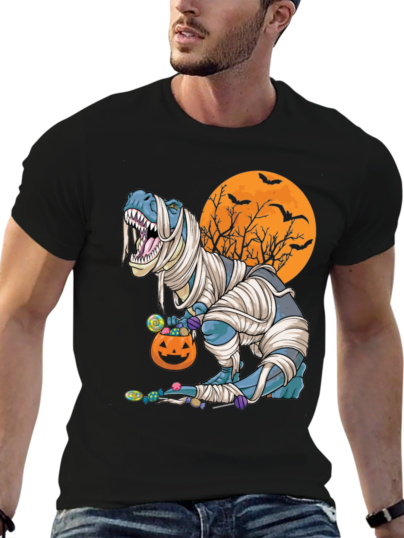 Halloween Mummy T-Rex Graphic Tee