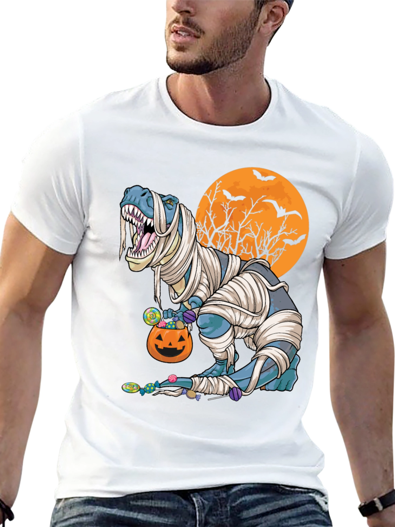 Halloween Mummy T-Rex Graphic Tee