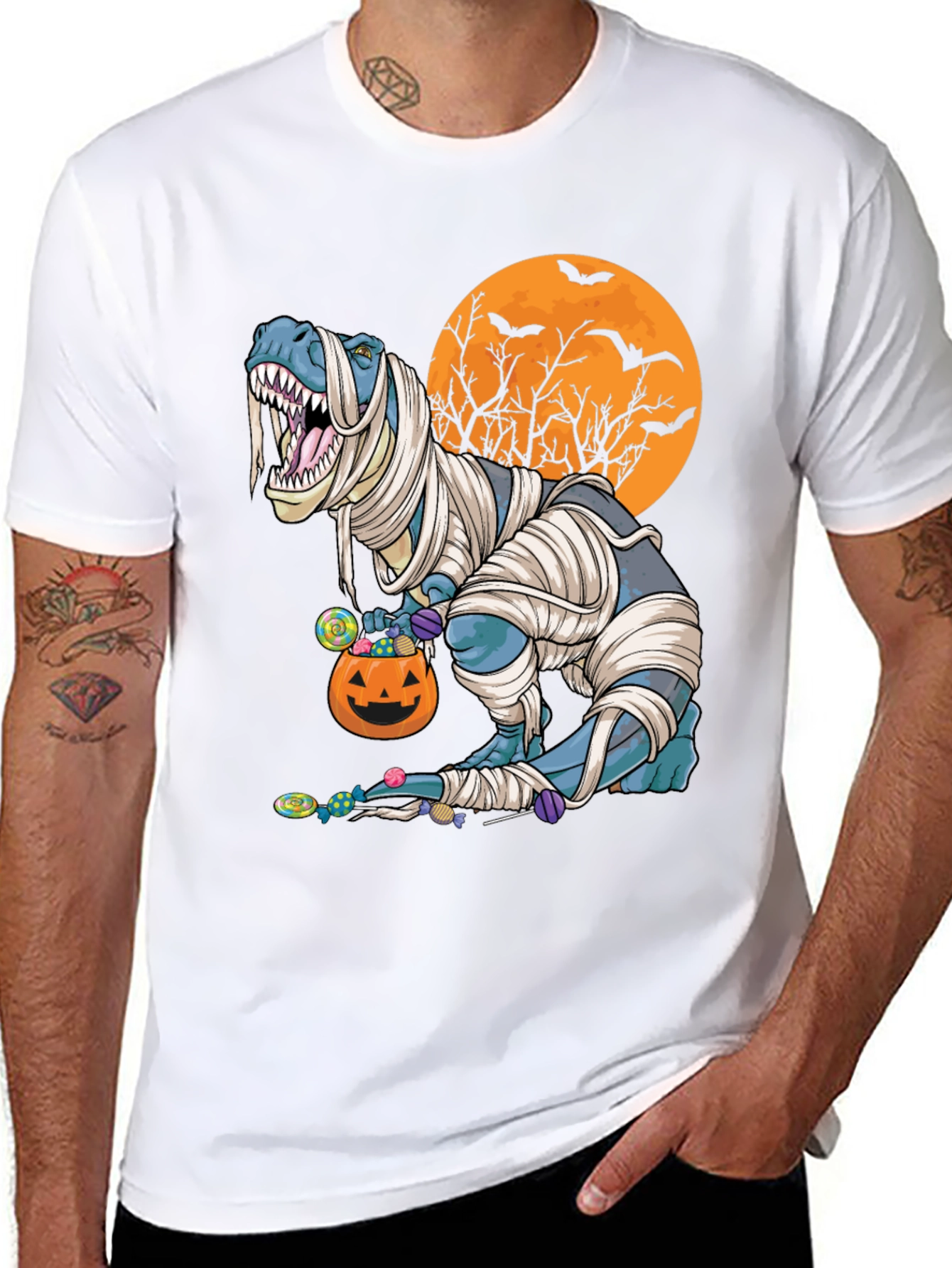 Halloween Mummy T-Rex Graphic Tee