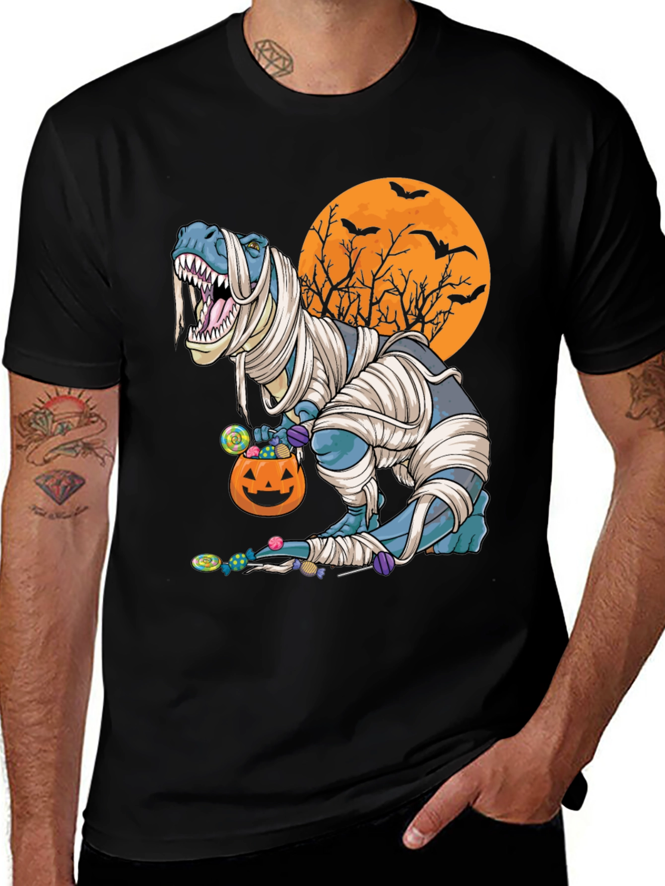 Halloween Mummy T-Rex Graphic Tee