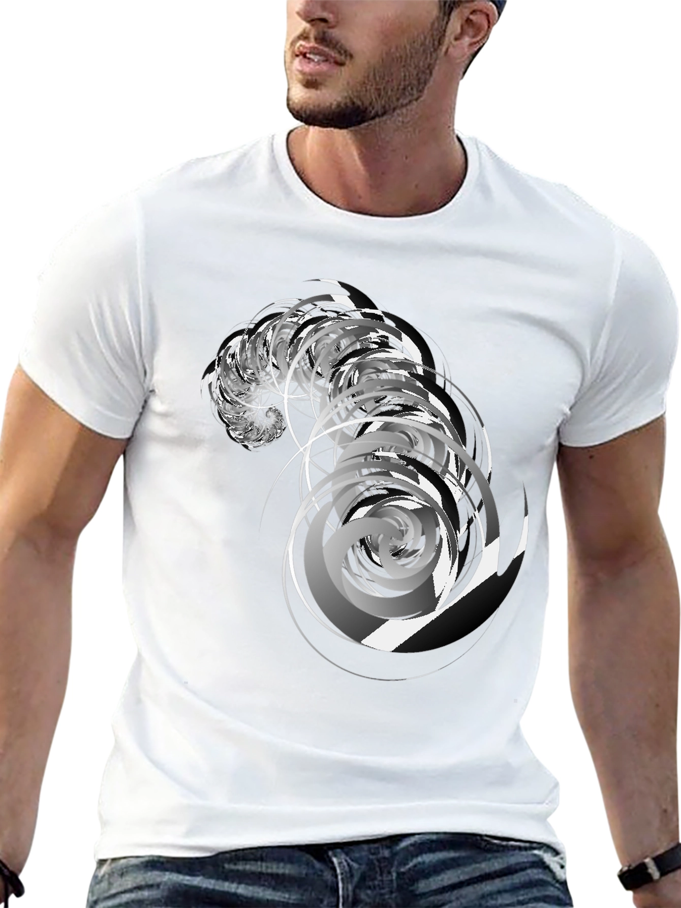 Abstract Swirl Graphic Black T-Shirt