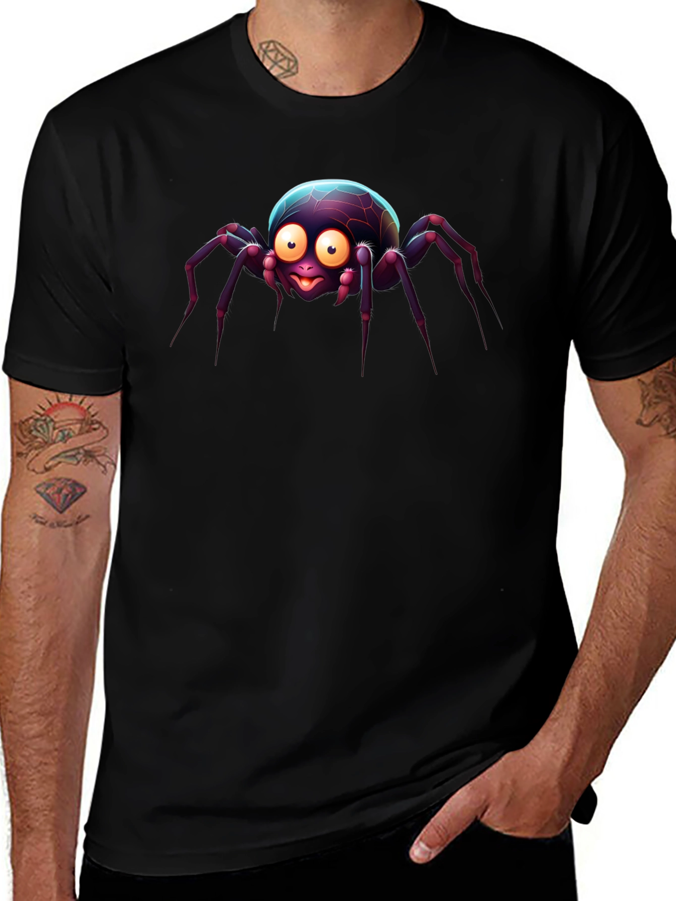 Cute Cartoon Spider Black T-Shirt