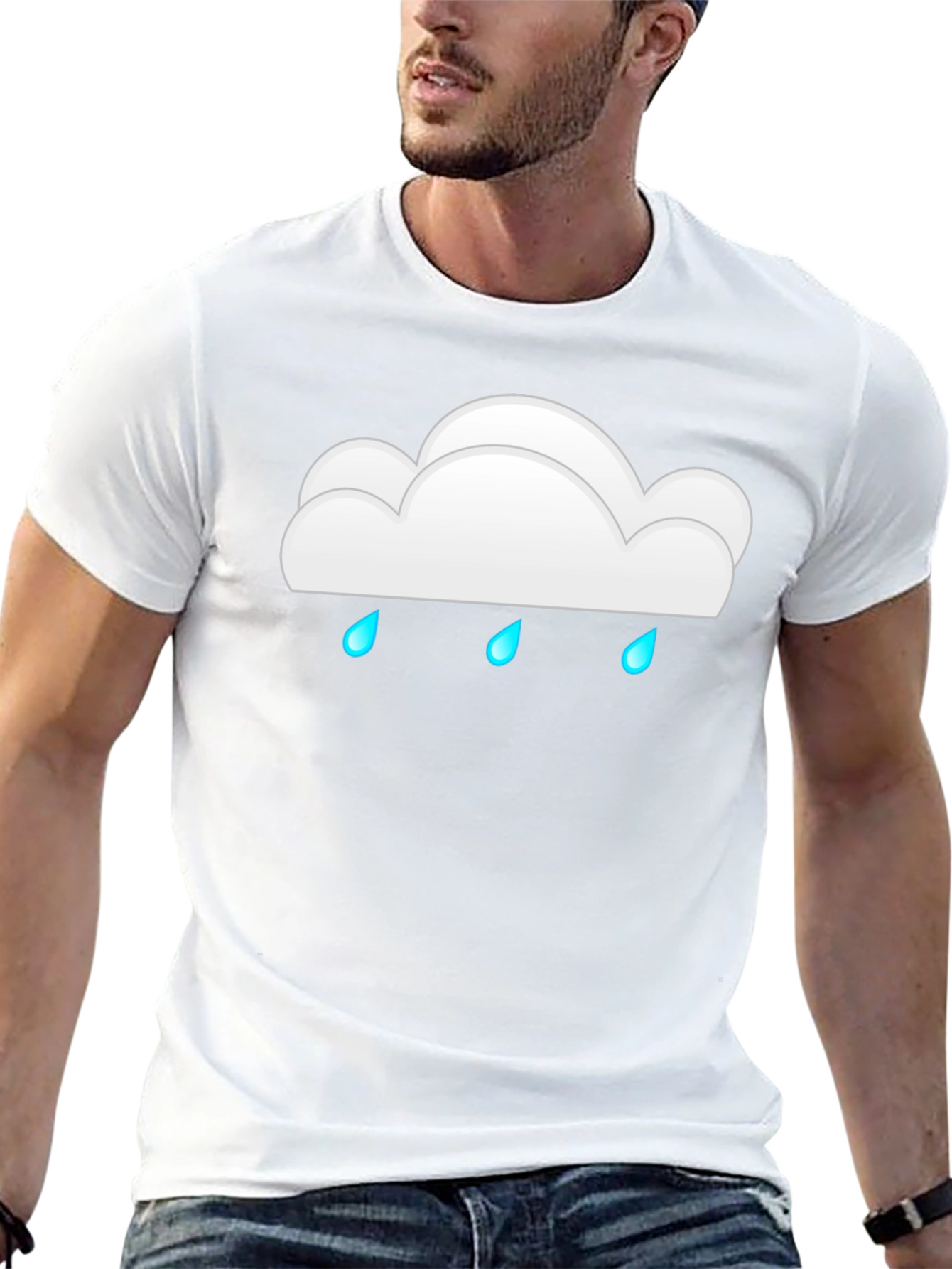 Cloud Raindrop Graphic Print Black T-Shirt