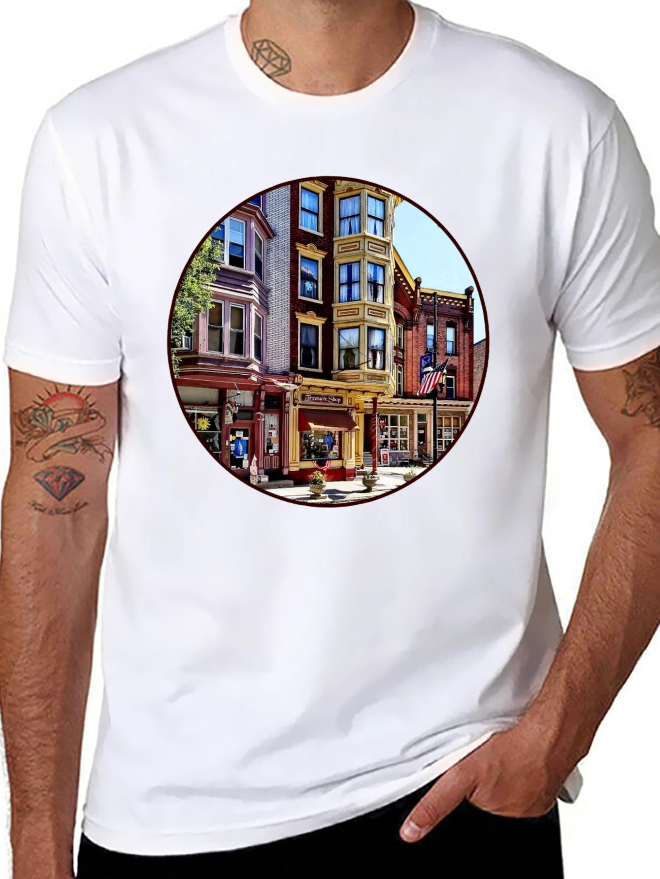 Retro Townscape Black T-Shirt