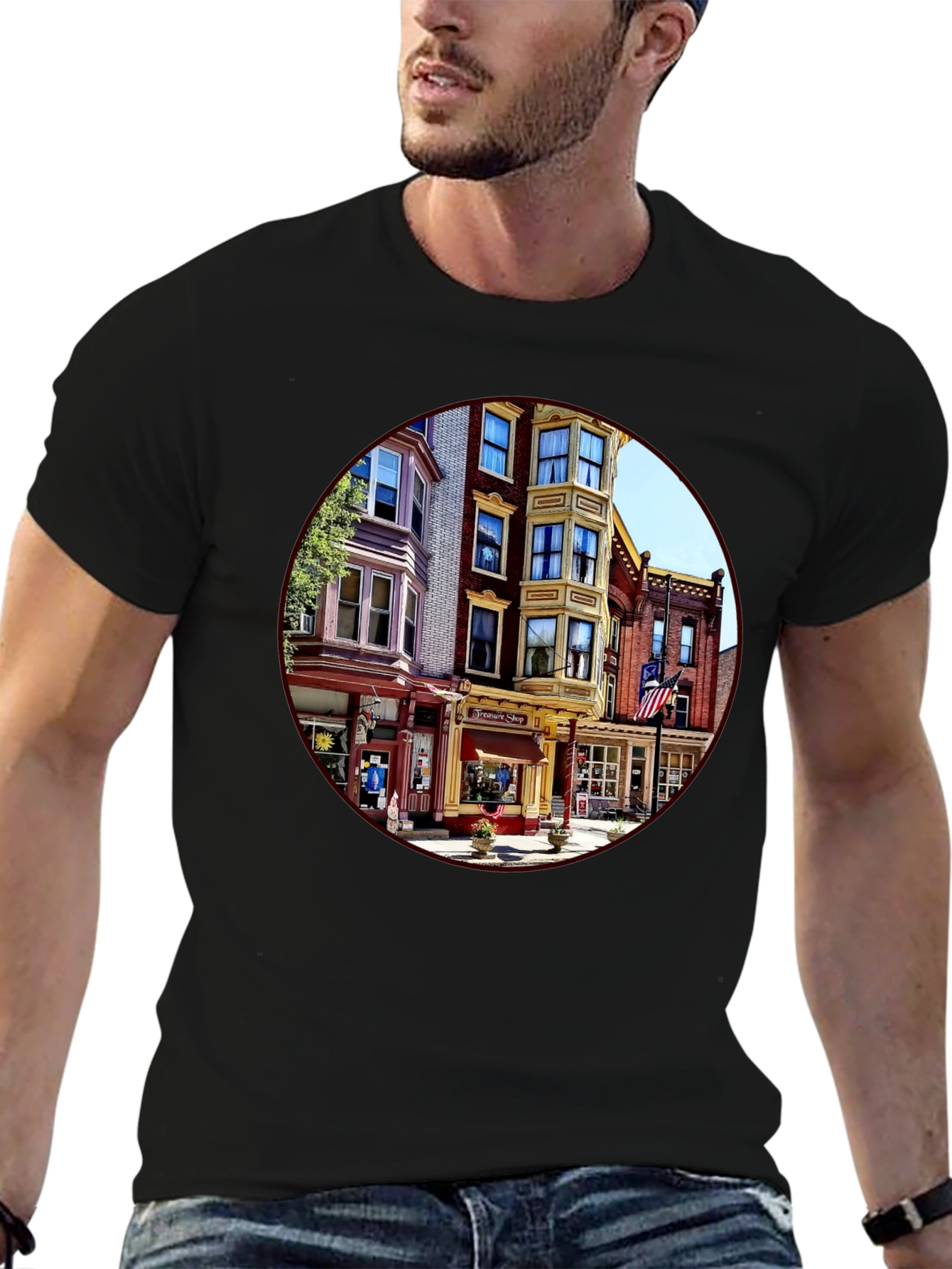 Retro Townscape Black T-Shirt