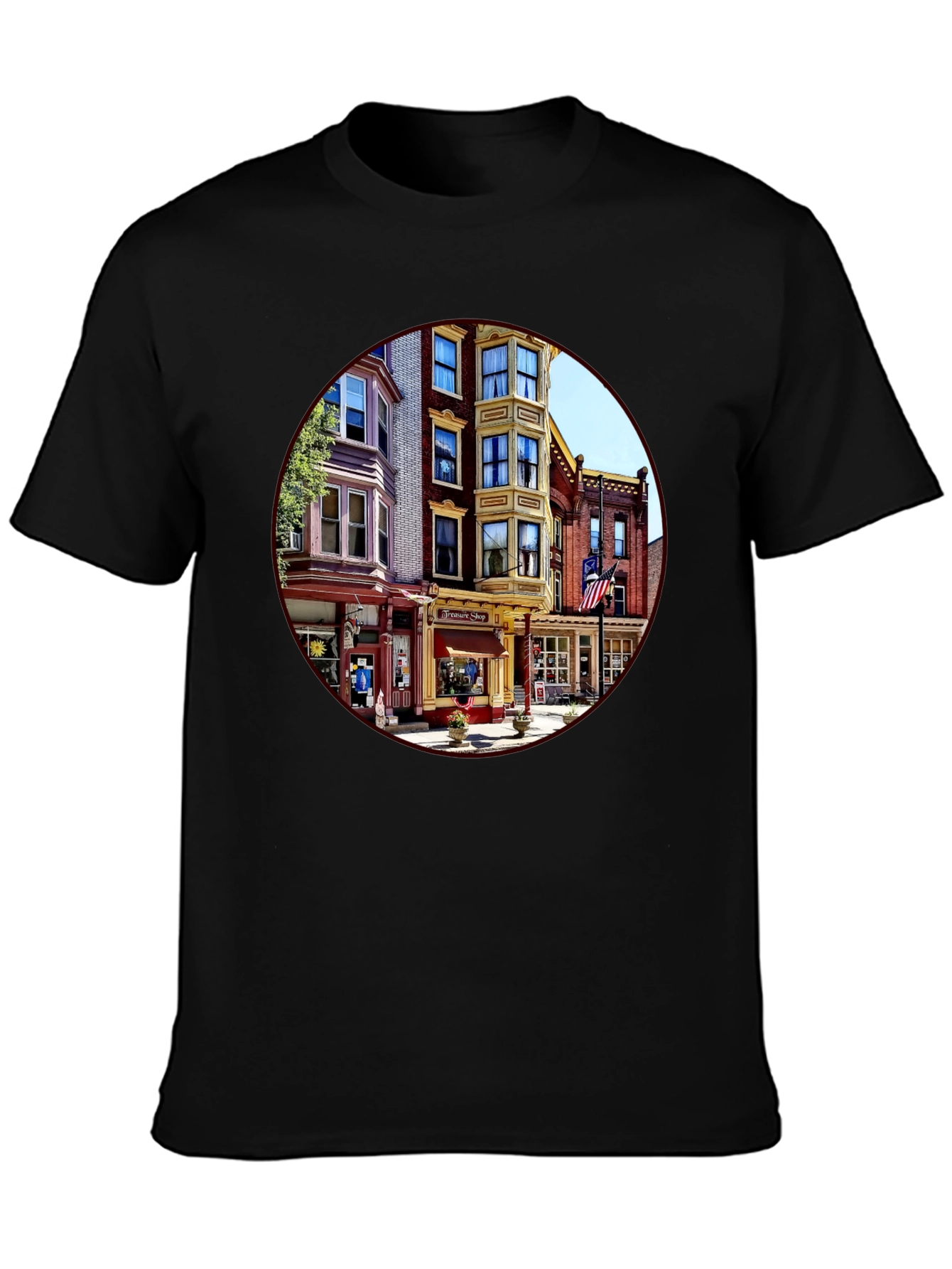 Retro Townscape Black T-Shirt
