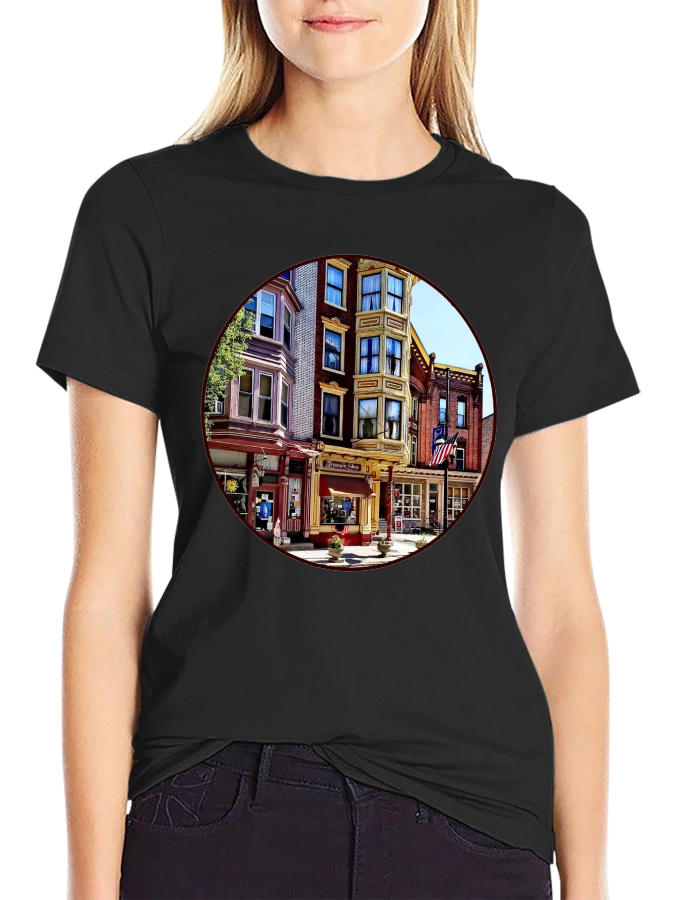 Retro Townscape Black T-Shirt