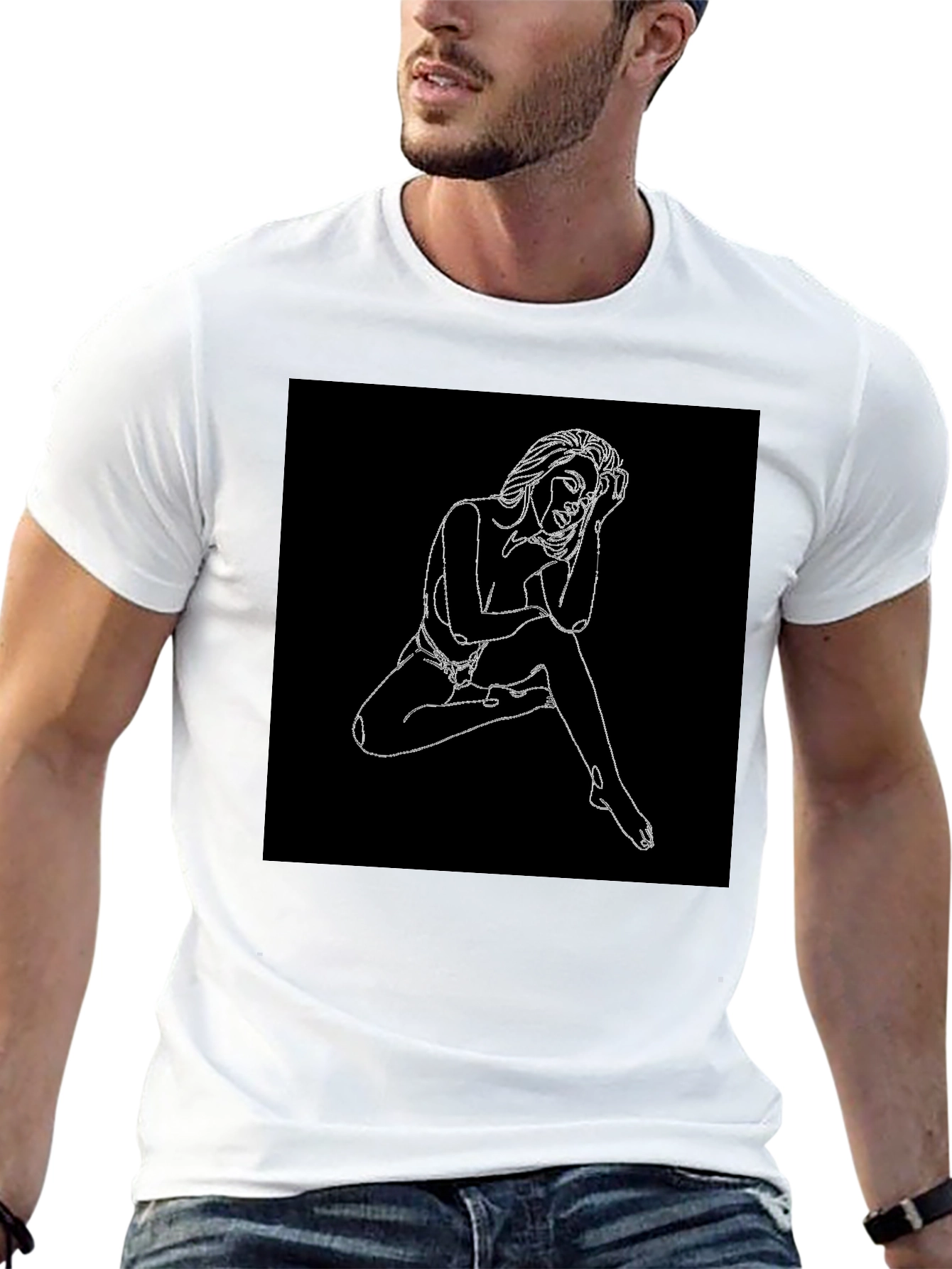 Line Art Woman Graphic Black T-Shirt