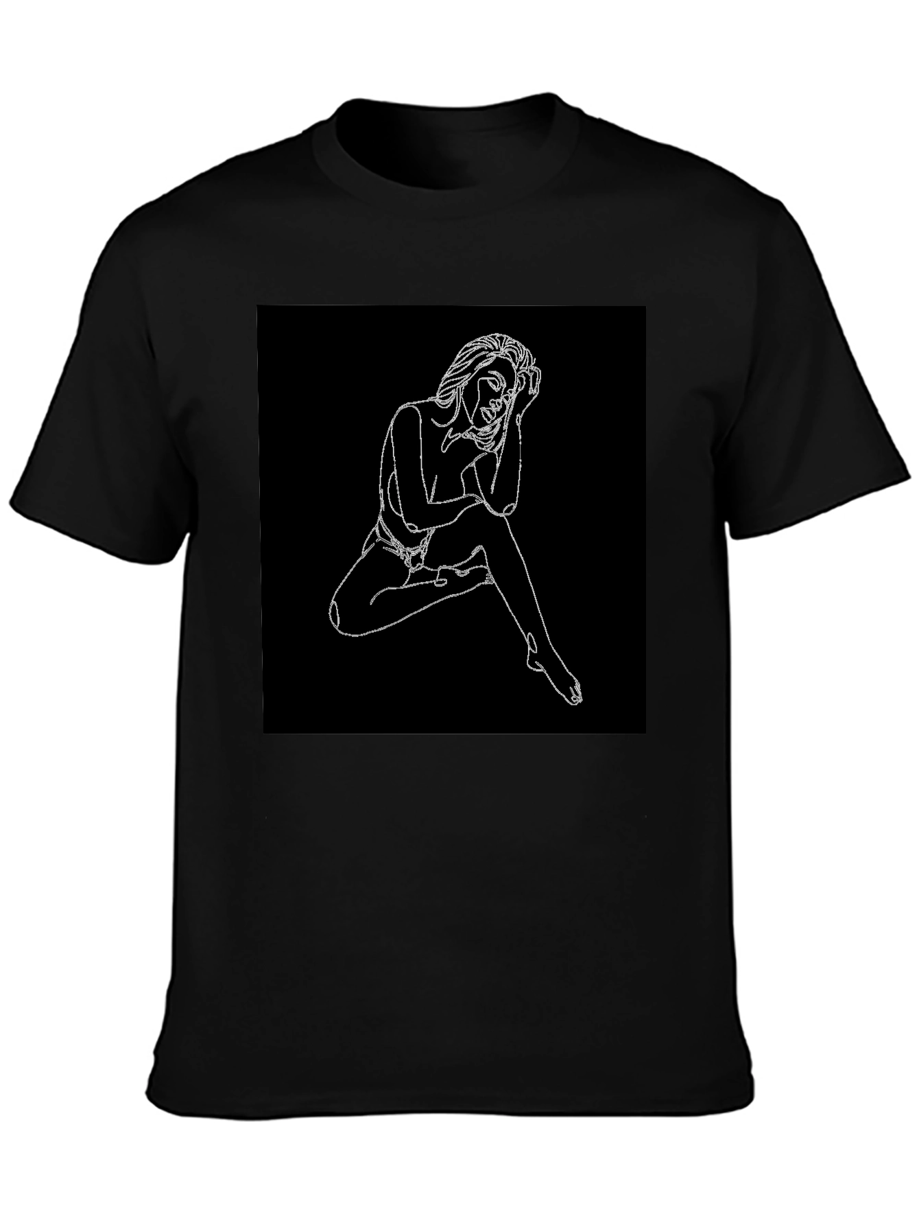 Line Art Woman Graphic Black T-Shirt