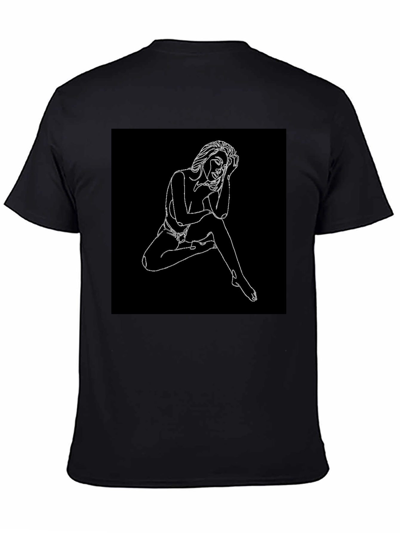 Line Art Woman Graphic Black T-Shirt