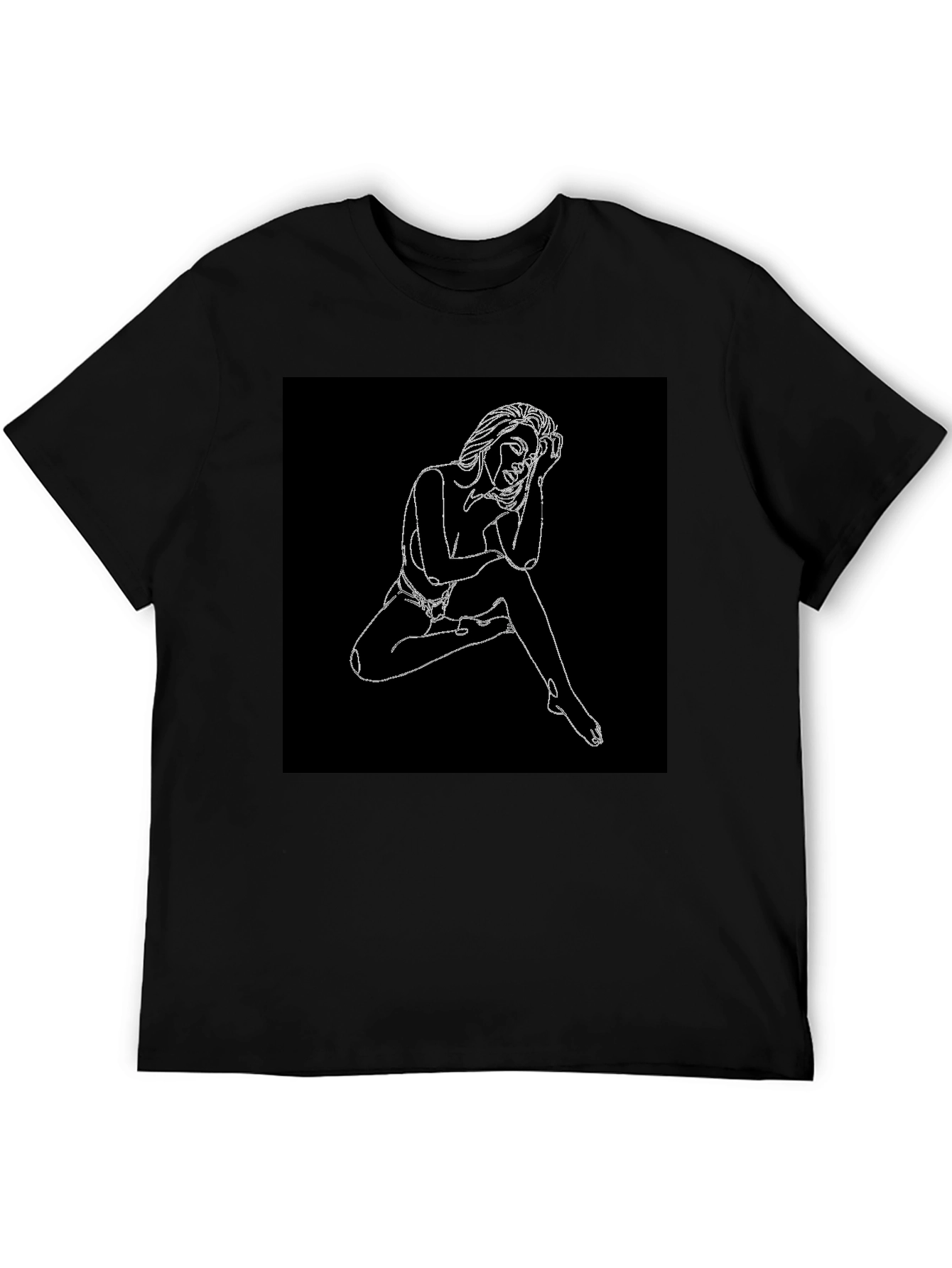 Line Art Woman Graphic Black T-Shirt