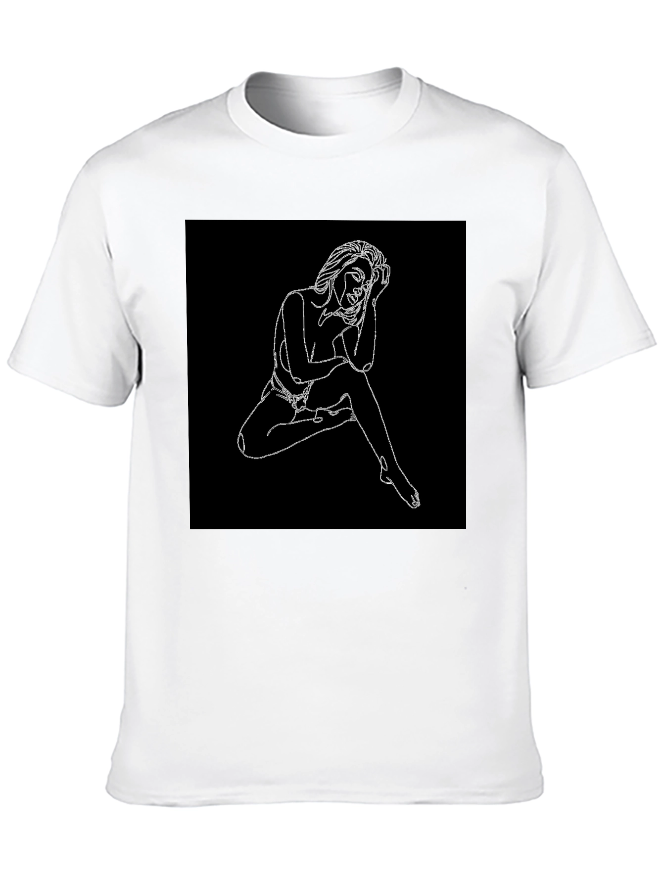 Line Art Woman Graphic Black T-Shirt
