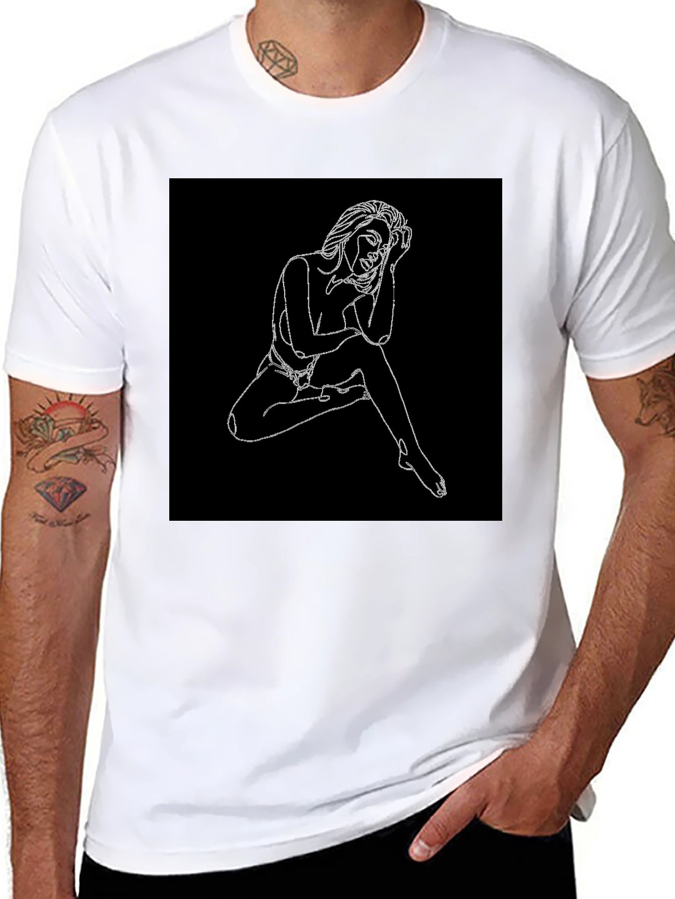 Line Art Woman Graphic Black T-Shirt