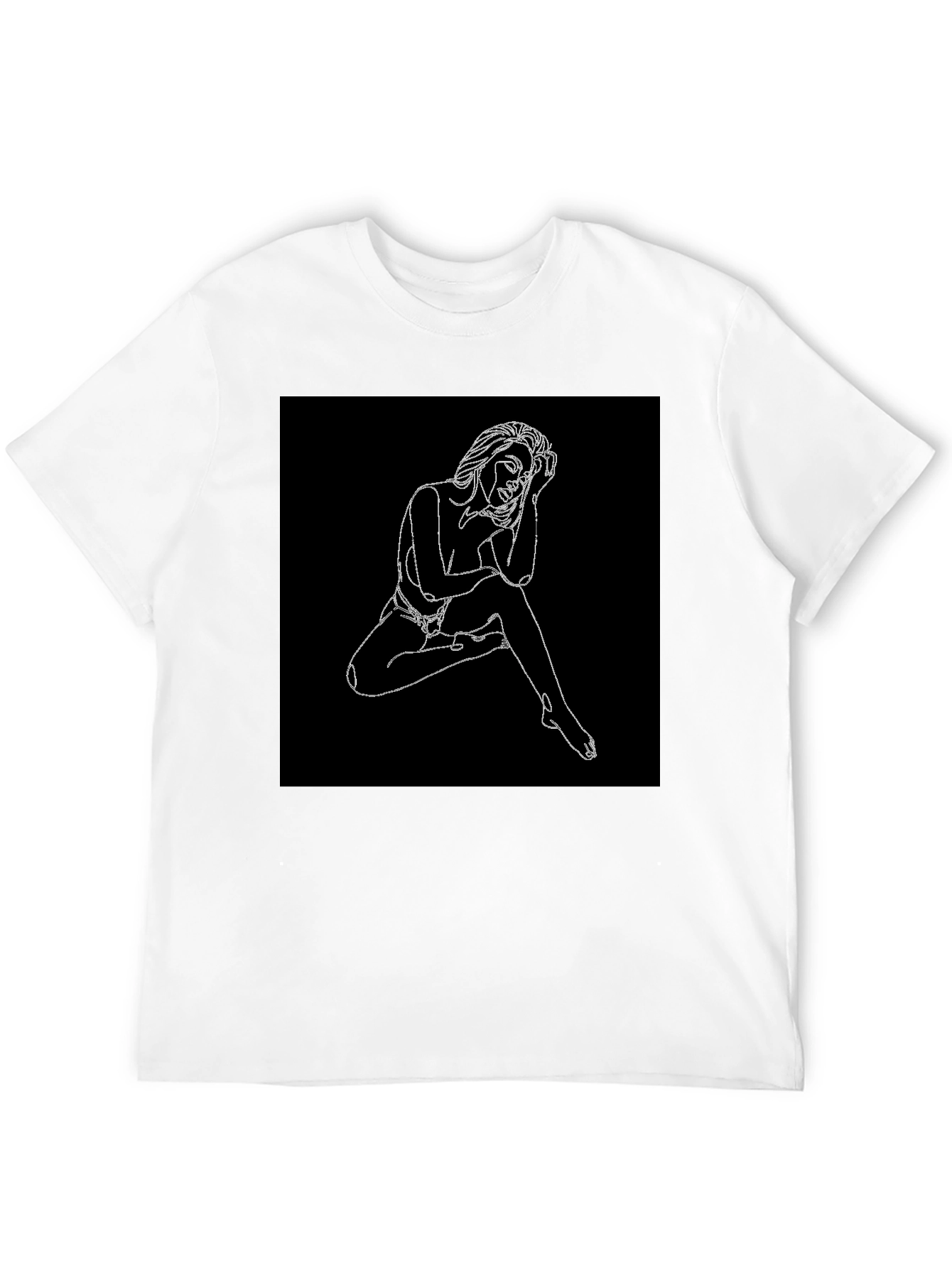 Line Art Woman Graphic Black T-Shirt