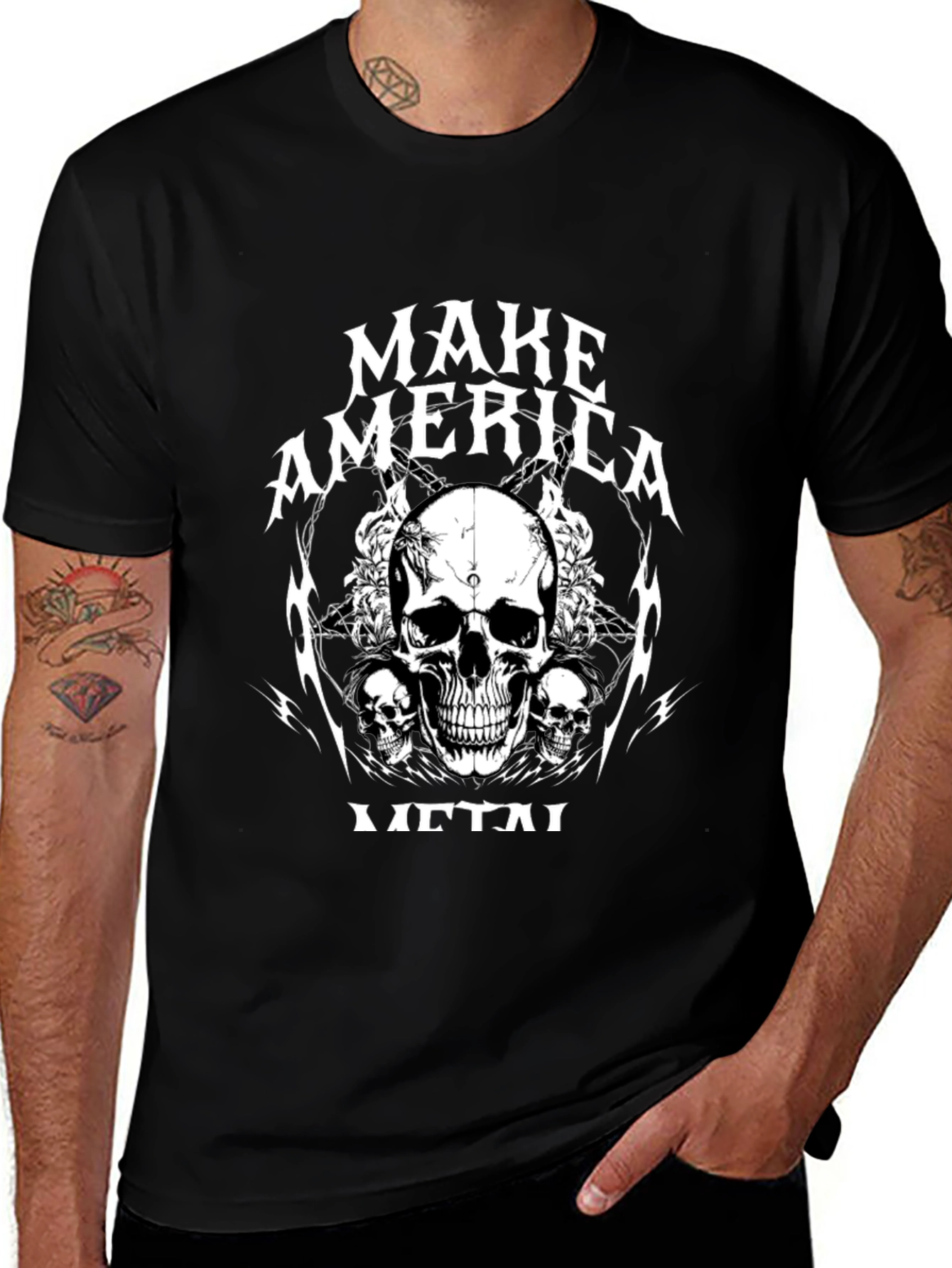 Make America Metal Skull Graphic Black T-Shirt