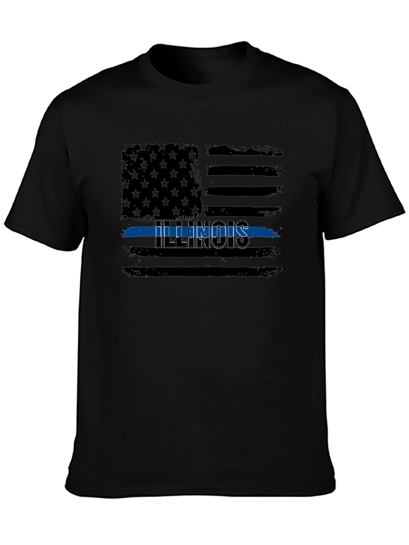 Illinois Thin Blue Line American Flag Graphic T-Shirt