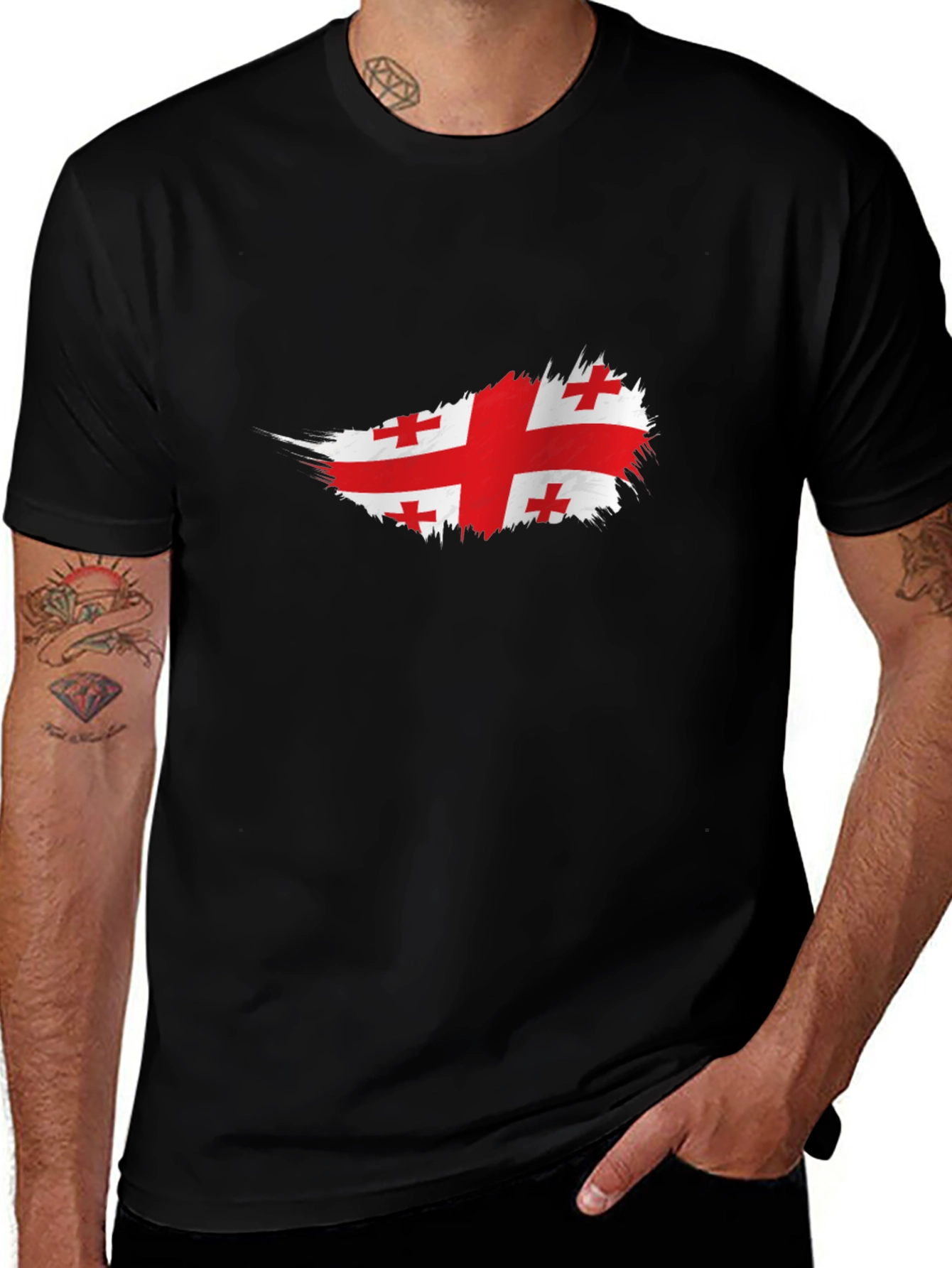 Georgian Flag T-Shirt - Brush Stroke Design