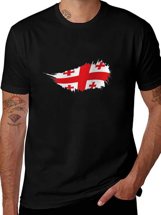 Georgian Flag T-Shirt - Brush Stroke Design