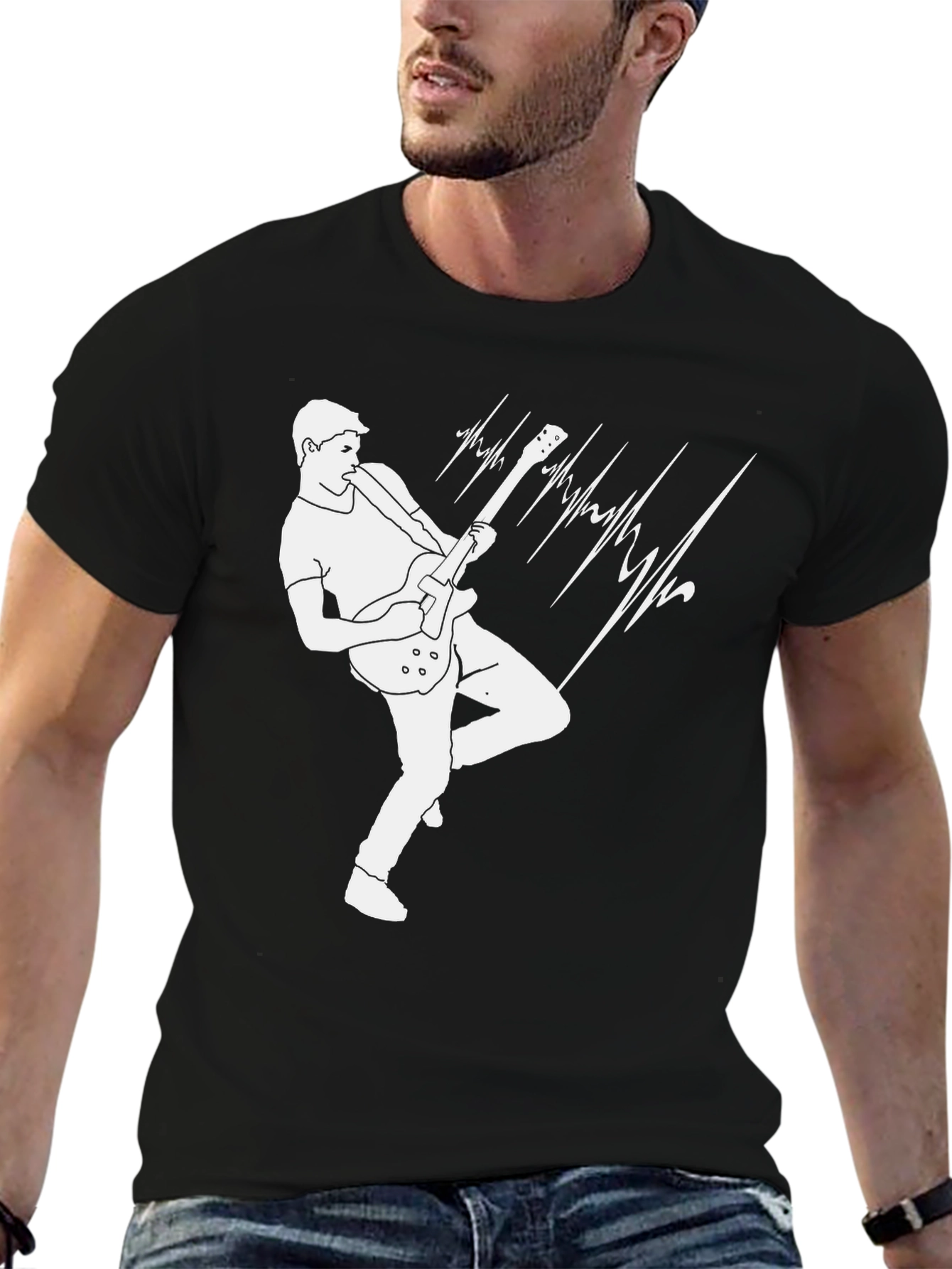 Electric Guitar Player Graphic Tee - Black