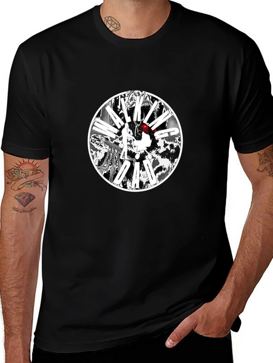 Black T-Shirt with Circular Graphic Design
