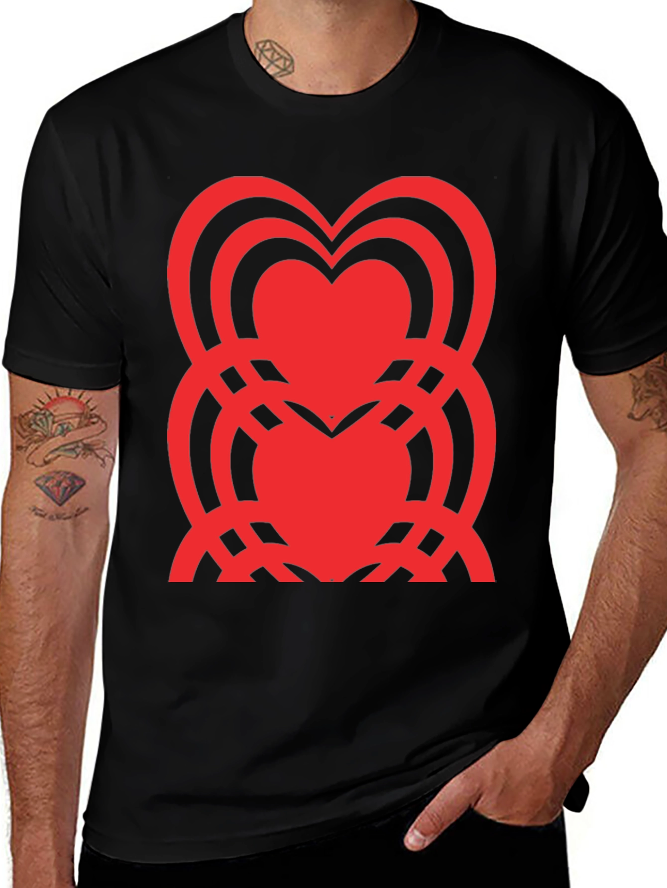 Heart Pattern Black T-Shirt