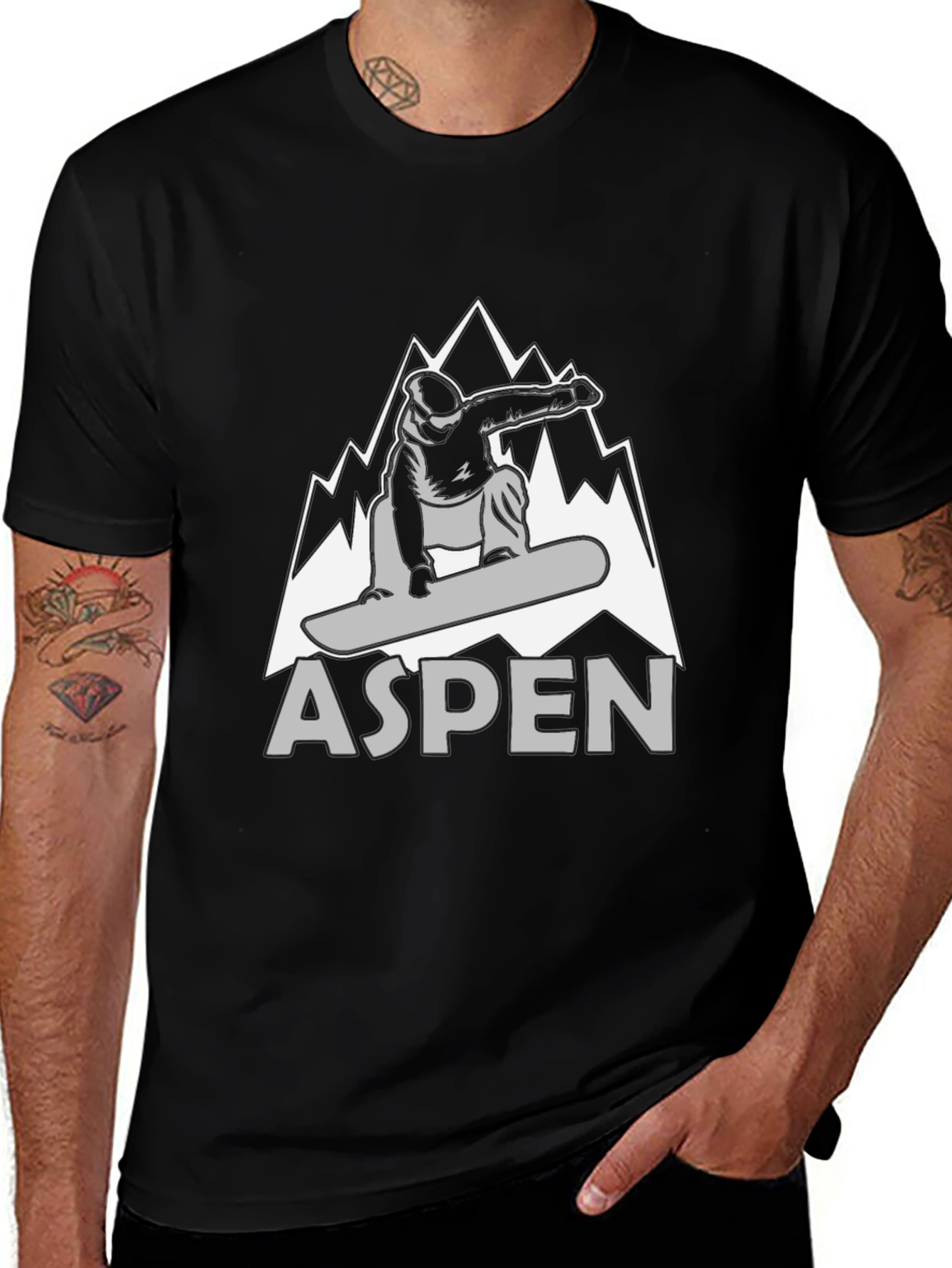 Aspen Snowboarder Graphic T-Shirt - Black